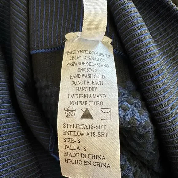 New Mix Zip Up Cropped Active Top & High Waist Leggings Set Black & Blue Size S - Picture 5 of 6